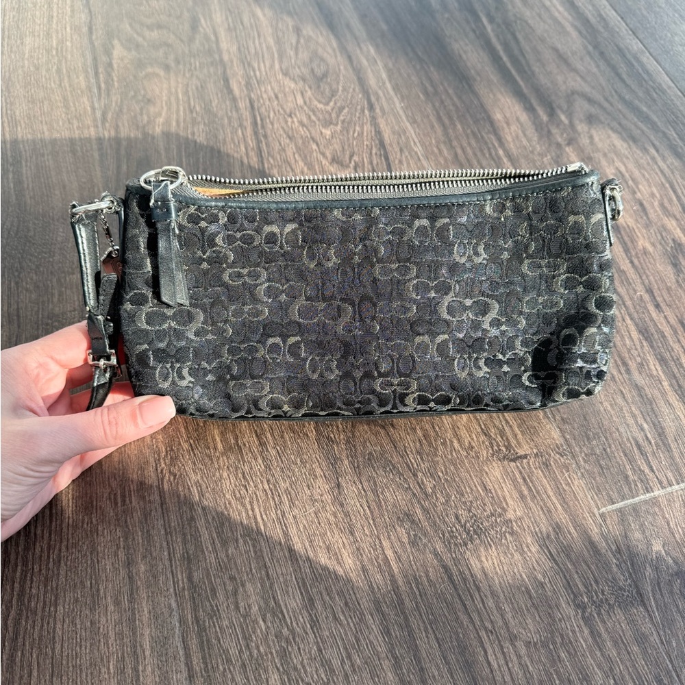 Coach Dark Gray Signature Wristlet